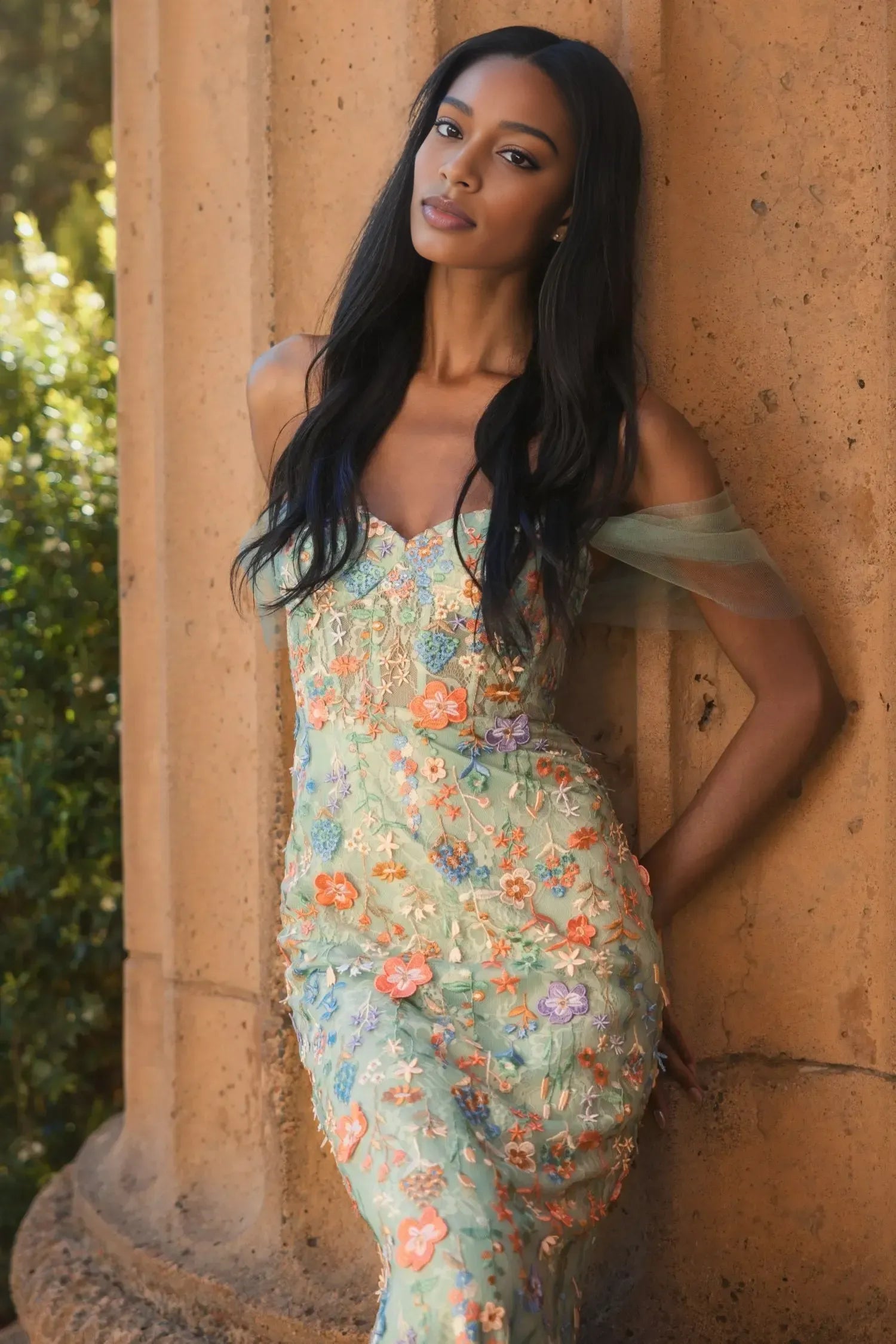 Whimsical Mermaid Off-The-Shoulder Short Tulle Long Floral Evening Dress