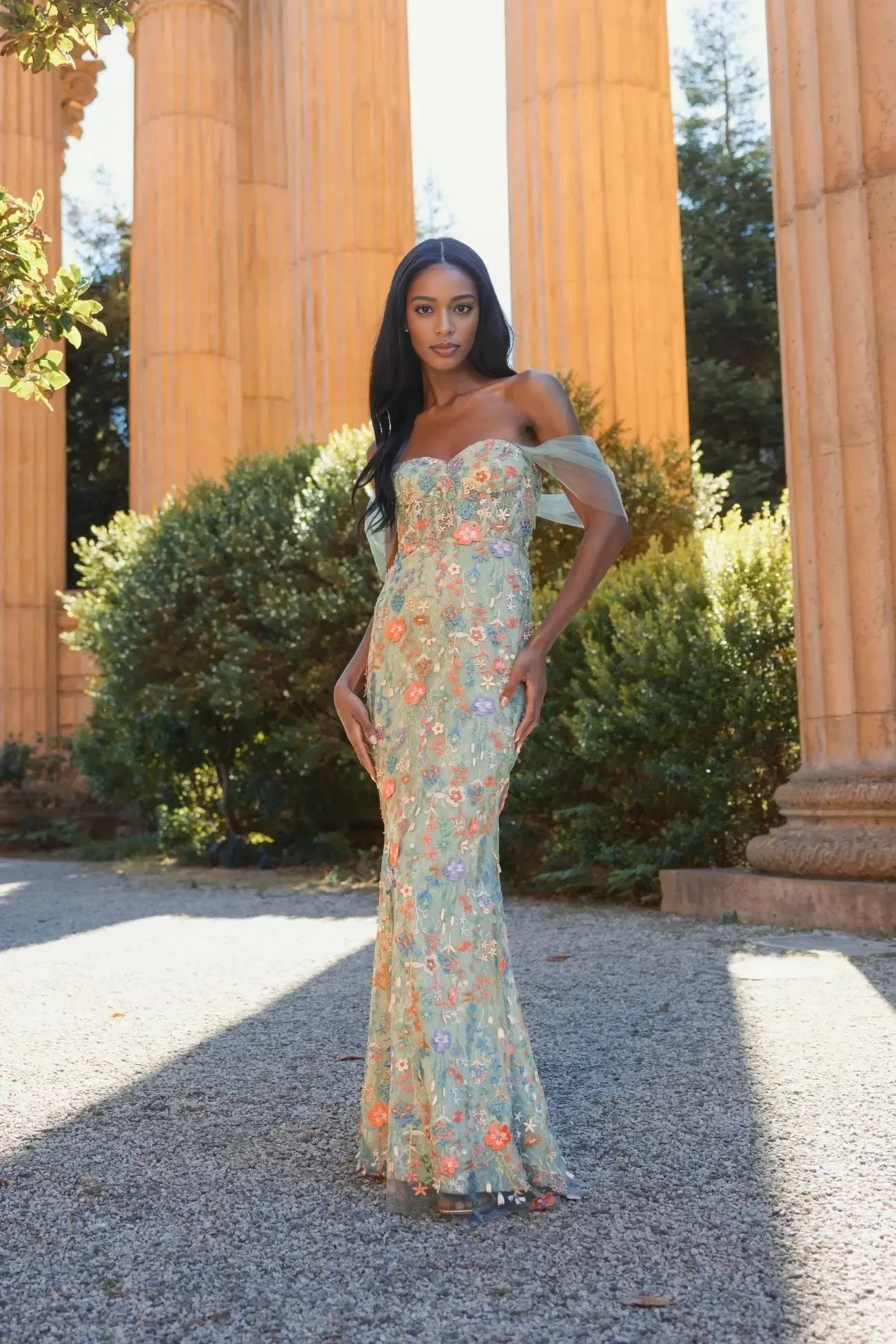 Whimsical Mermaid Off-The-Shoulder Short Tulle Long Floral Evening Dress