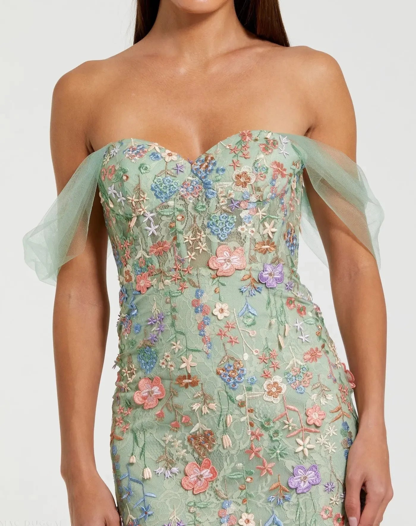 Whimsical Mermaid Off-The-Shoulder Short Tulle Long Floral Evening Dress