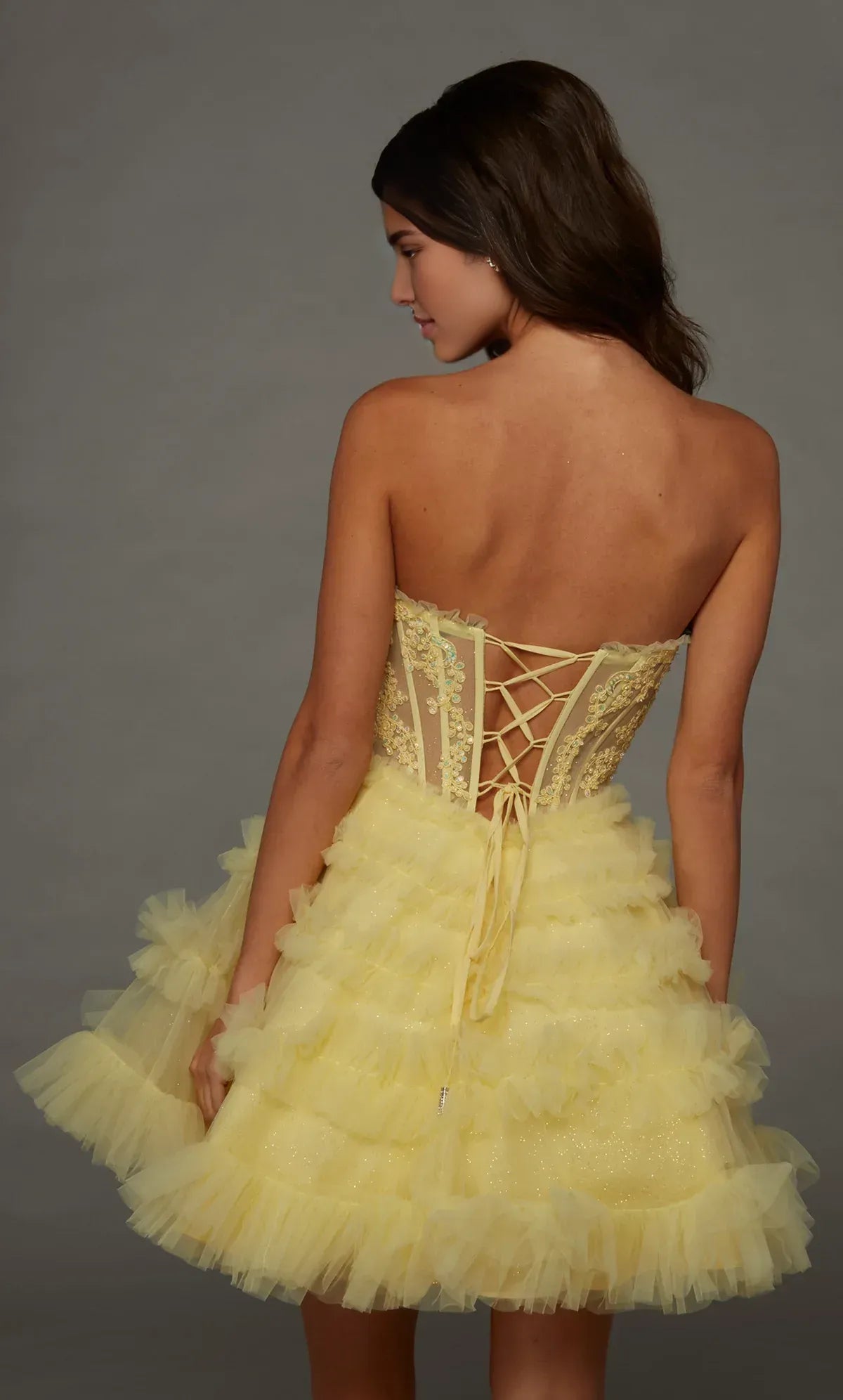 Whimsical Glitte A Line Strapless Sleeveless Tulle Beaded Corset Bow Mini Homecoming Dress