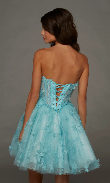 Whimsical A Line Strapless Sleeveless Tulle Butterfly Applique Lace Corset Mini Homecoming Dress