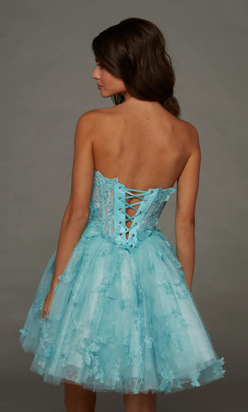 Whimsical A Line Strapless Sleeveless Tulle Butterfly Applique Lace Corset Mini Homecoming Dress