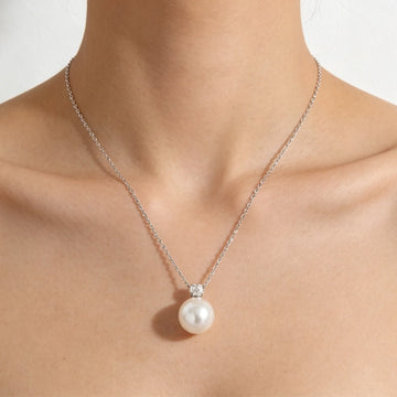 Silver-Tone Pearl and Cubic Zirconia Pendant Necklace