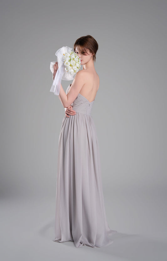 Elegant Strapless Chiffon Bridesmaid Dress Long A-Line Flowy Formal Evening Gown Prom Dresses