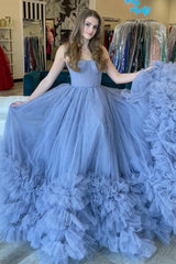 Tulle A-Line Sweetheart Strapless Backless Maxi Prom Gown