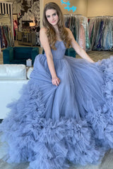 Tulle A-Line Sweetheart Strapless Backless Maxi Prom Gown
