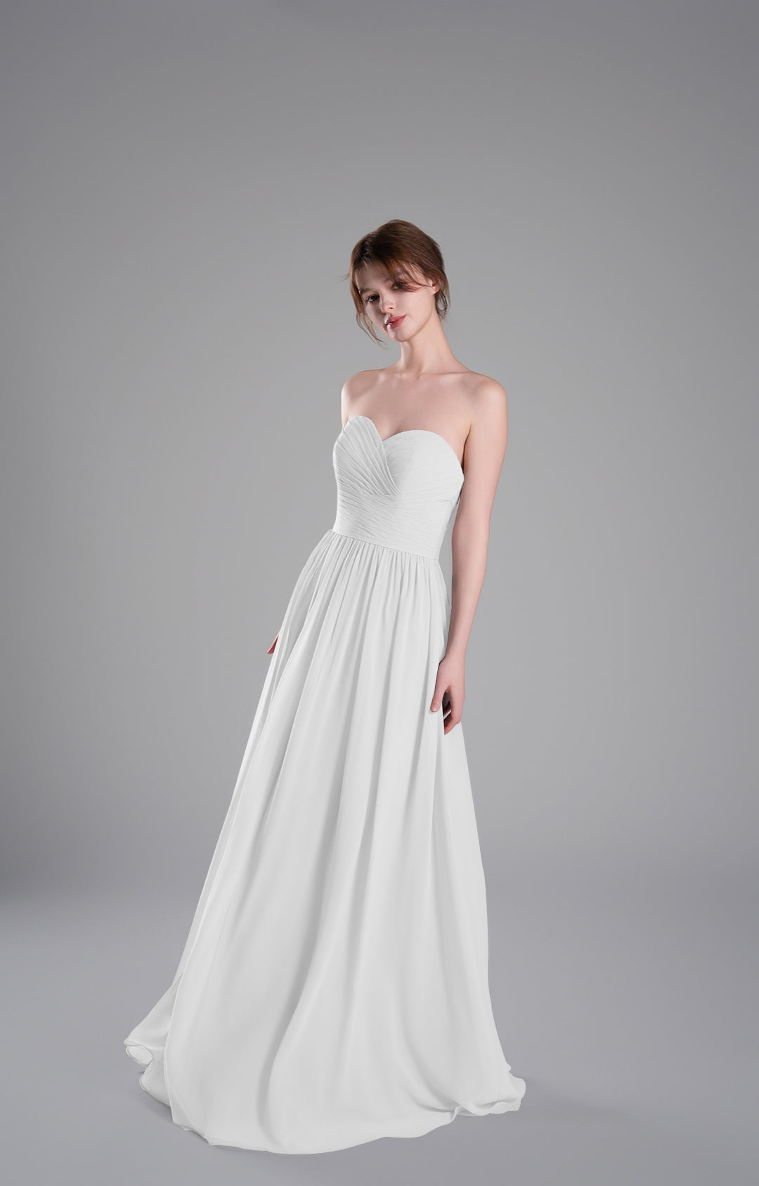 Elegante vestido de dama de honor de chifón sin tirantes, largo, corte A, fluido, para noche formal o fiesta de graduación