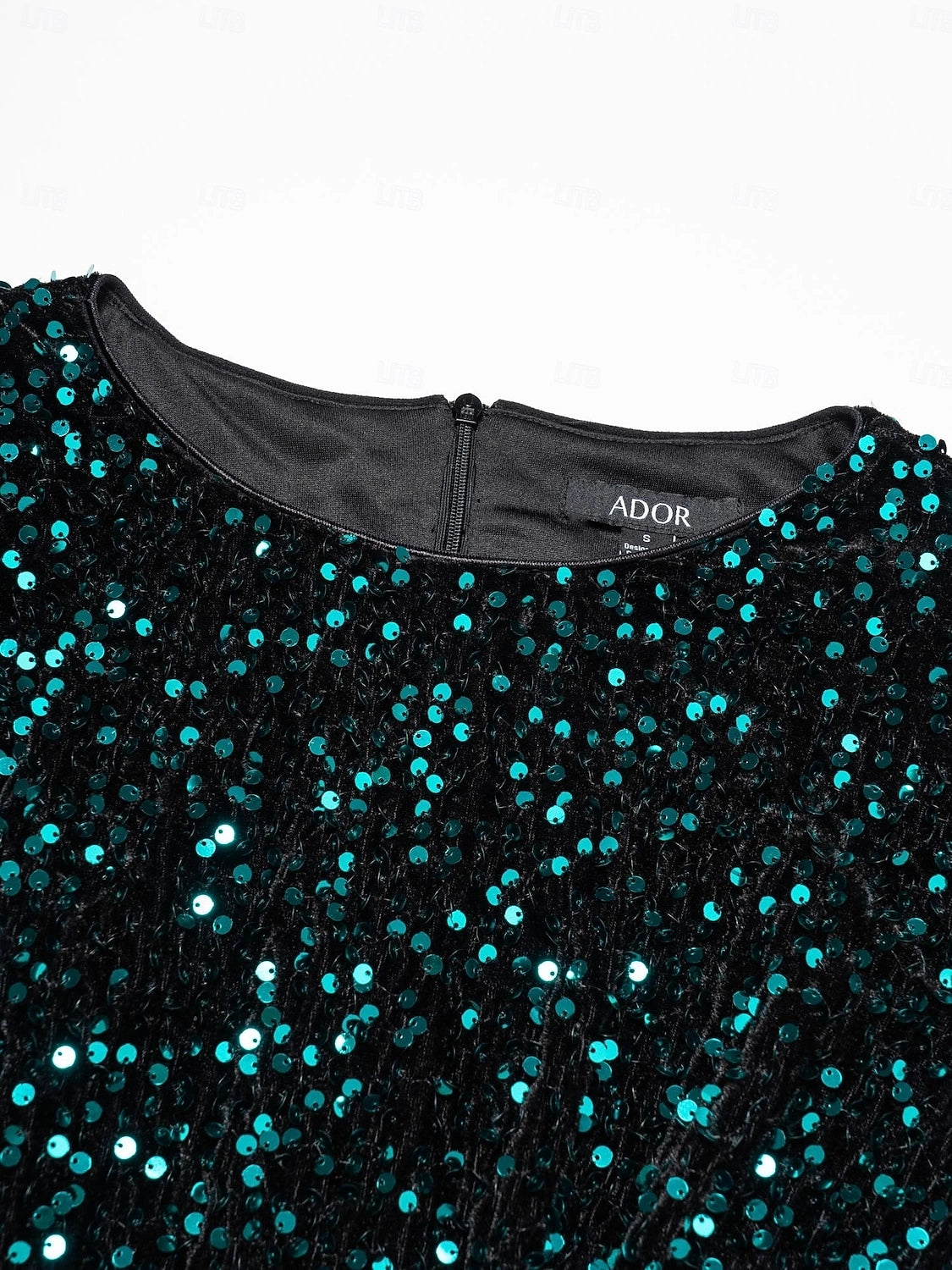 Sequin H Round Neck Puff Sleeve Closed Back Midi Prom Dress