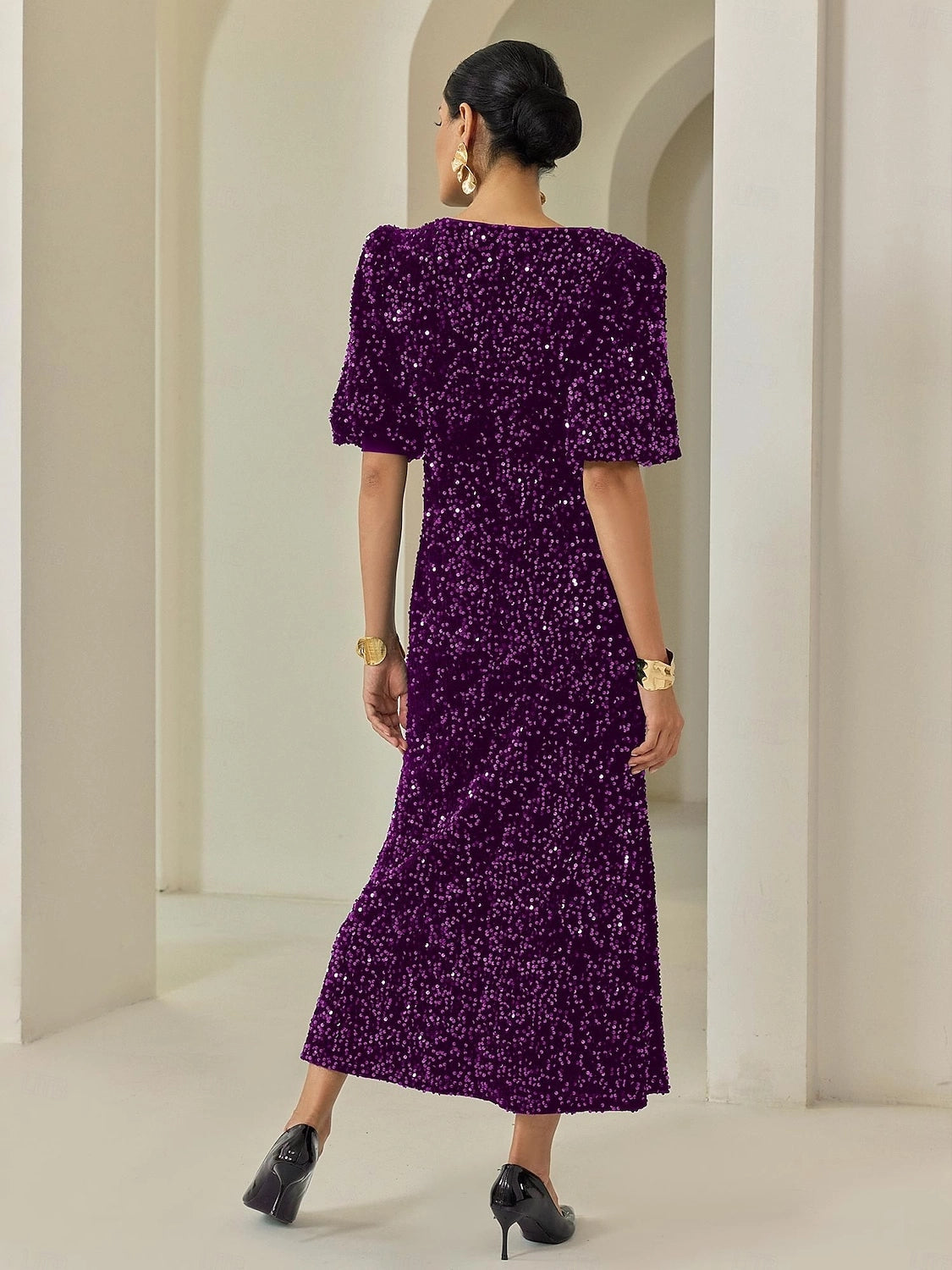 Vedress straight formal evening dress fully closed seamless sequin back full rear shot