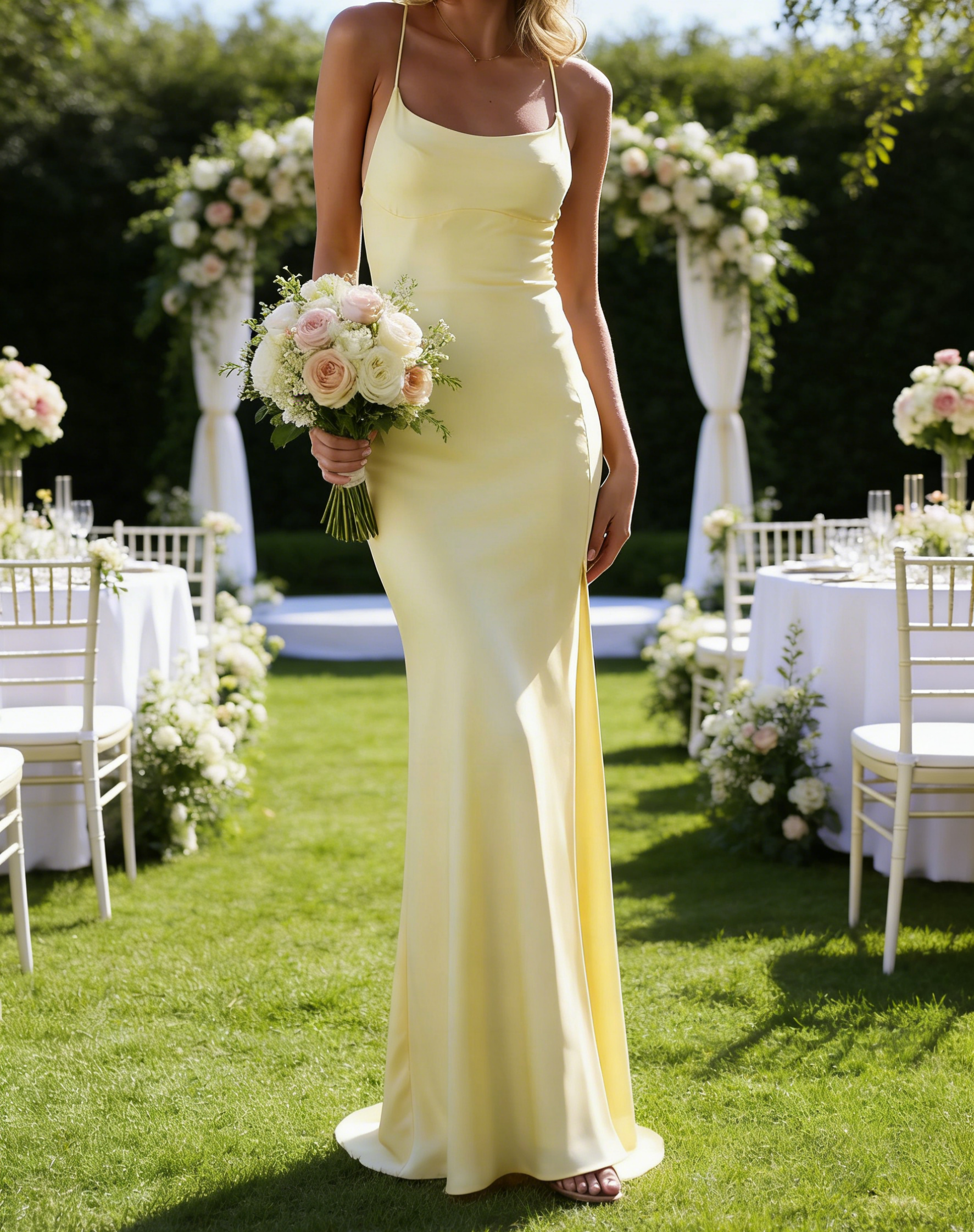 Women's Mermaid Satin Spaghetti Strap Maxi Party Wedding Guest Dresses Bridesmaid Dresses with High Slit