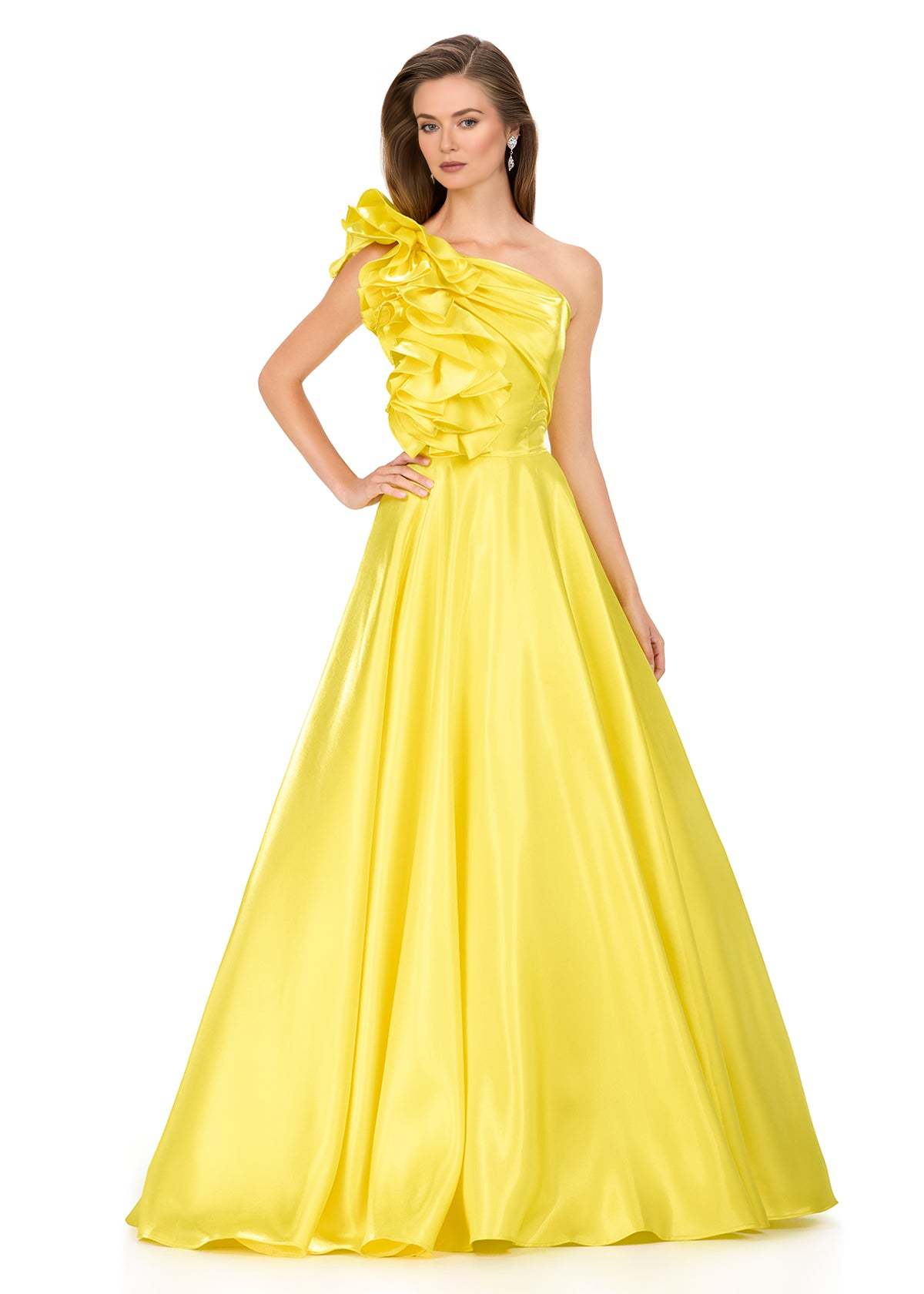 Women's Elegant One-Shoulder Evening Gown with Dramatic Ruffle Detail A-Line Princess Flowing Silhouette Prom Dresses