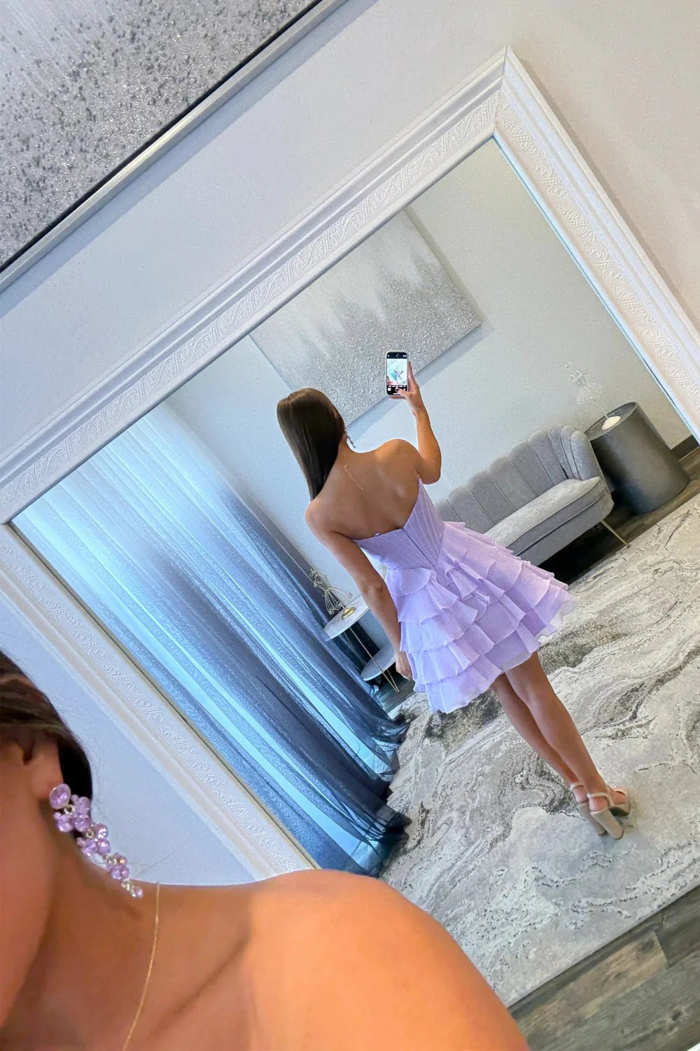 A-Line Sweetheart Strapless Chiffon Tiered Corset Homecoming Dress