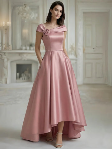 Elegant A-Line Satin Asymmetrical Cocktail Dress Evening Dresses With Pocket