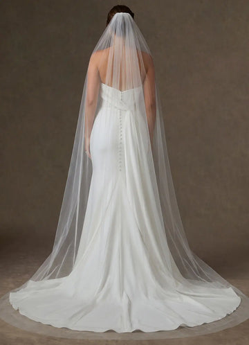 Elegant Sheer Tulle Plain Edge Cathedral Length Bridal Wedding Veil