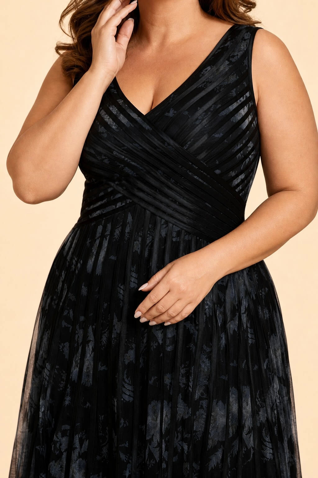 Plus Size A‑Line V‑Neck Zipper Back Midi Mother of the Bride Dress