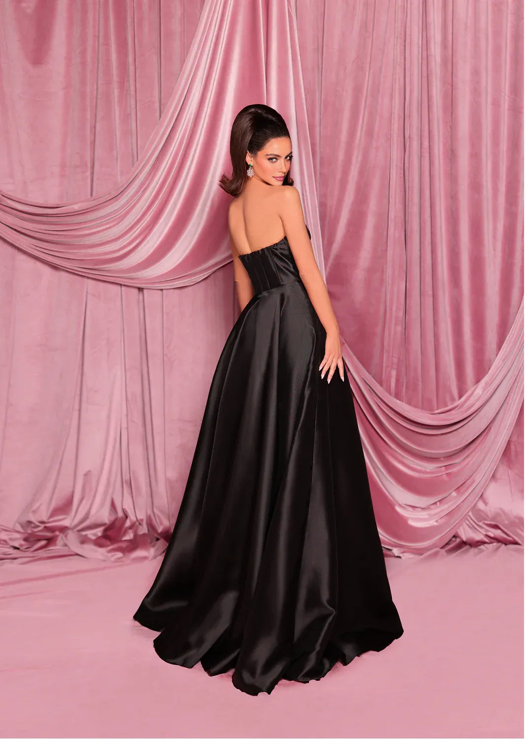 Dramatic A-Line Sweetheart Strapless Satin Two-Tone Beaded Corset High Slit Prom Dress