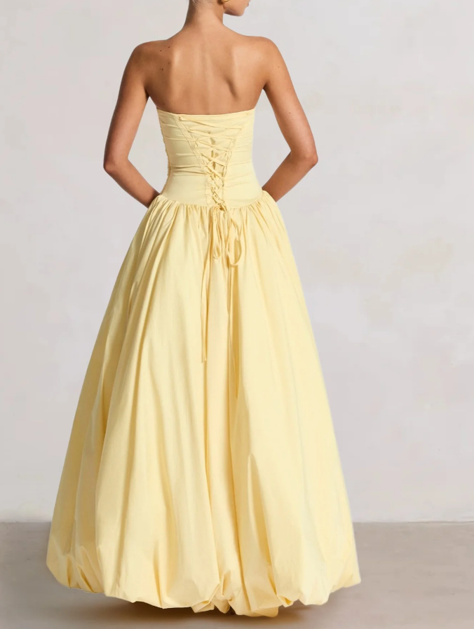 A-Line Ball Gown Strapless Ruched Side Split With Pleats&Back Lace-Up Wedding Guest Dresses