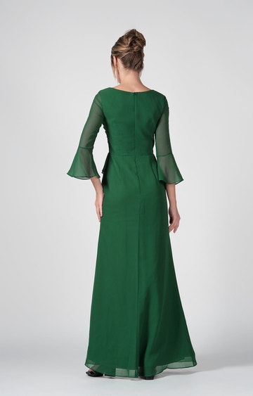 Elegant Sheath Boat Neck Bell Sleeve Open Back Floor-Length Bridesmaid Gown Formal Wedding Guest Dresses