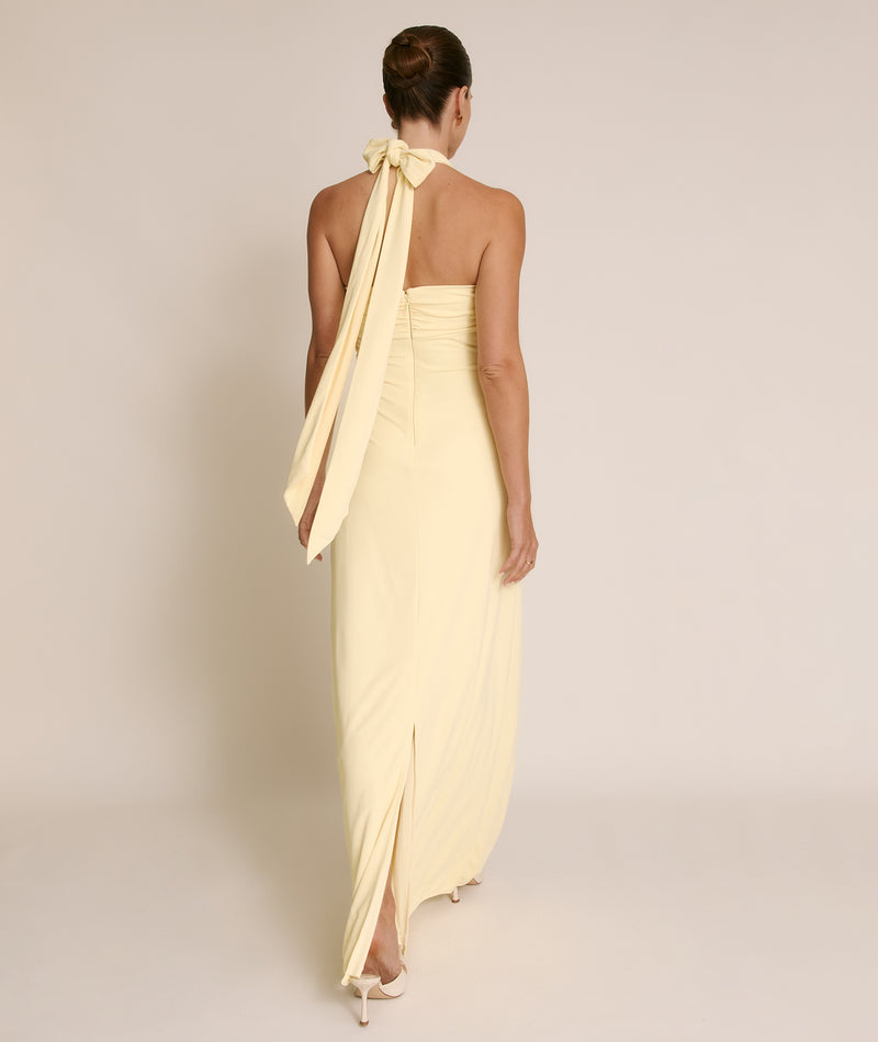 Cross-Front Halter Neck Stretch Floor-Length Bridesmaid Dress For Wedding Party Evening Gown