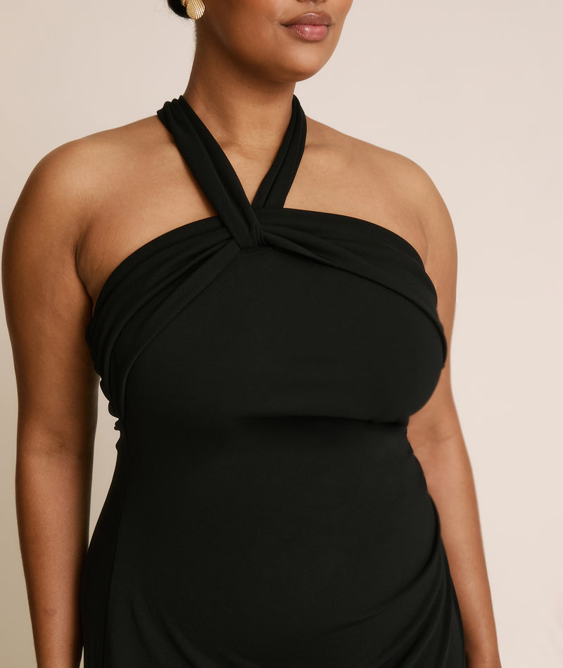 Cross-Front Halter Neck Stretch Floor-Length Bridesmaid Dress For Wedding Party Evening Gown