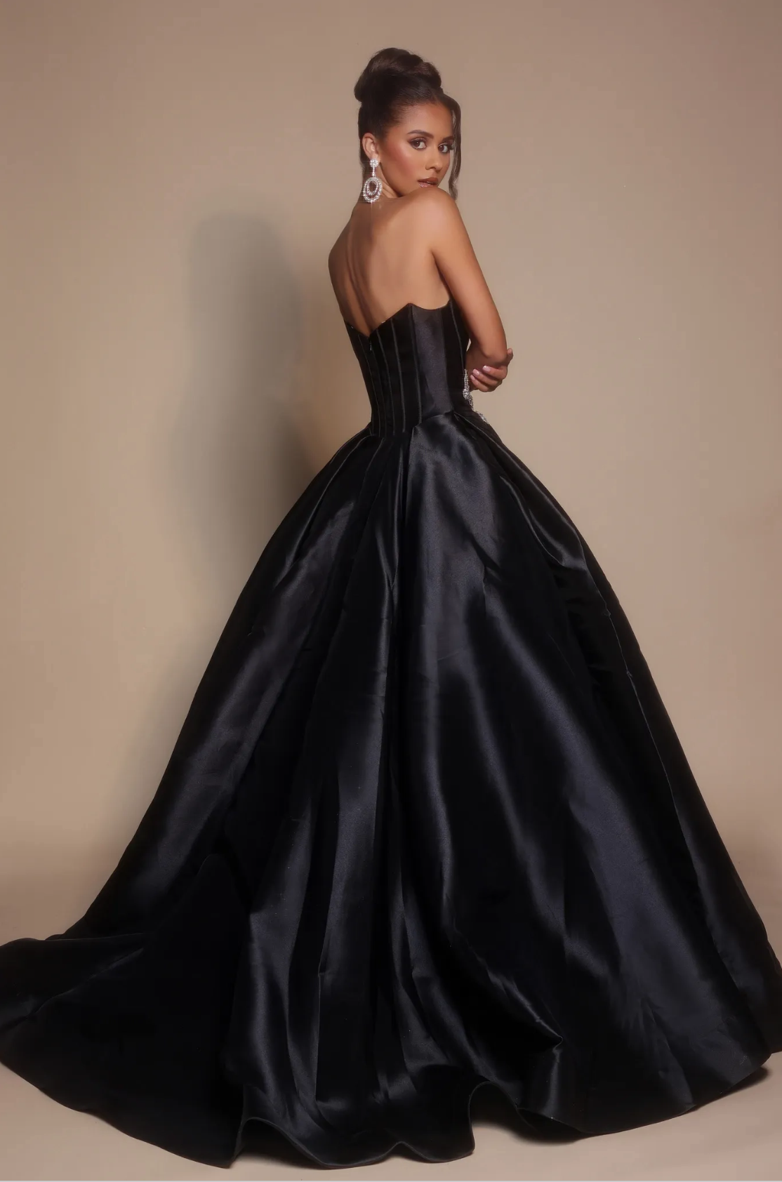 A-Line Princess Ball gown Strapless Satin with Rhinestone Floral Waist Accent Formal Evening Dress