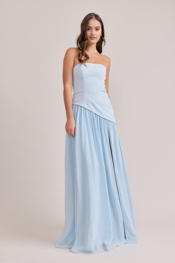 Elegant Strapless Slit Maxi Dress Crepe Chiffon Dress Outdoor Wedding Formal Events Bridesmaid Dresses Evening Gown