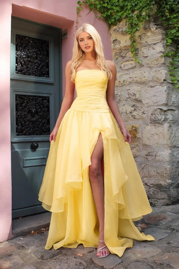 Dreamy A-Line Strapless Straight Neck Sleeveless Open Back Floor-Length Prom Dress