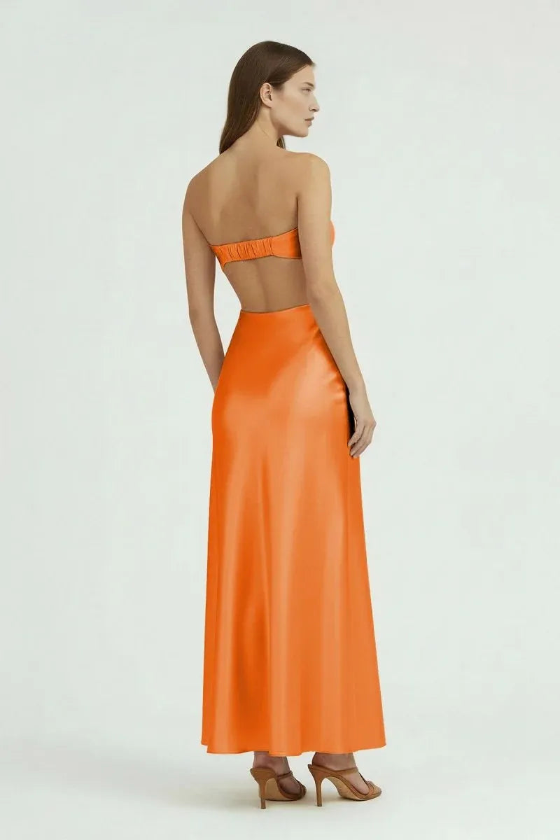 Chic Sheath Strapless Sleeveless Satin Bow Cutout Wedding Guest Dress  Formal Dresses