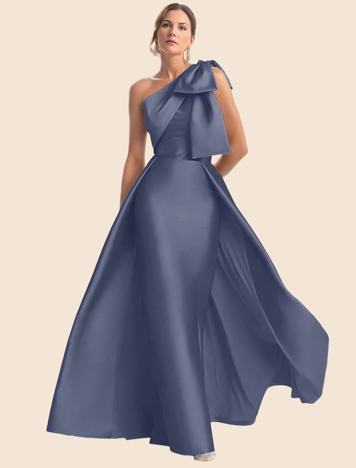 Polished Magenta A-Line One-Shoulder Sleeveless Satin Bow Formal Gown Prom Dress