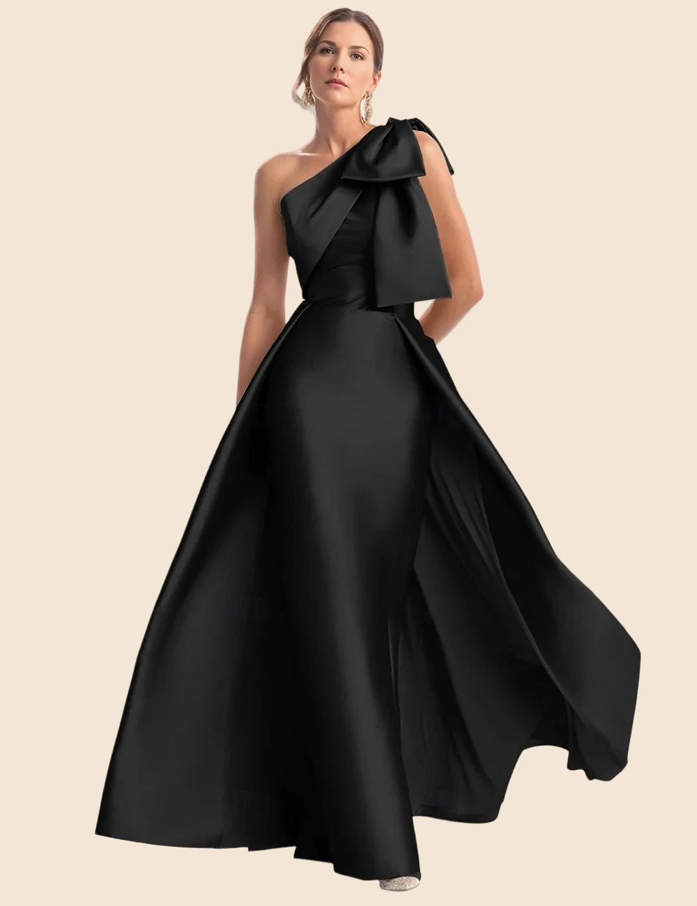 Polished Magenta A-Line One-Shoulder Sleeveless Satin Bow Formal Gown Prom Dress