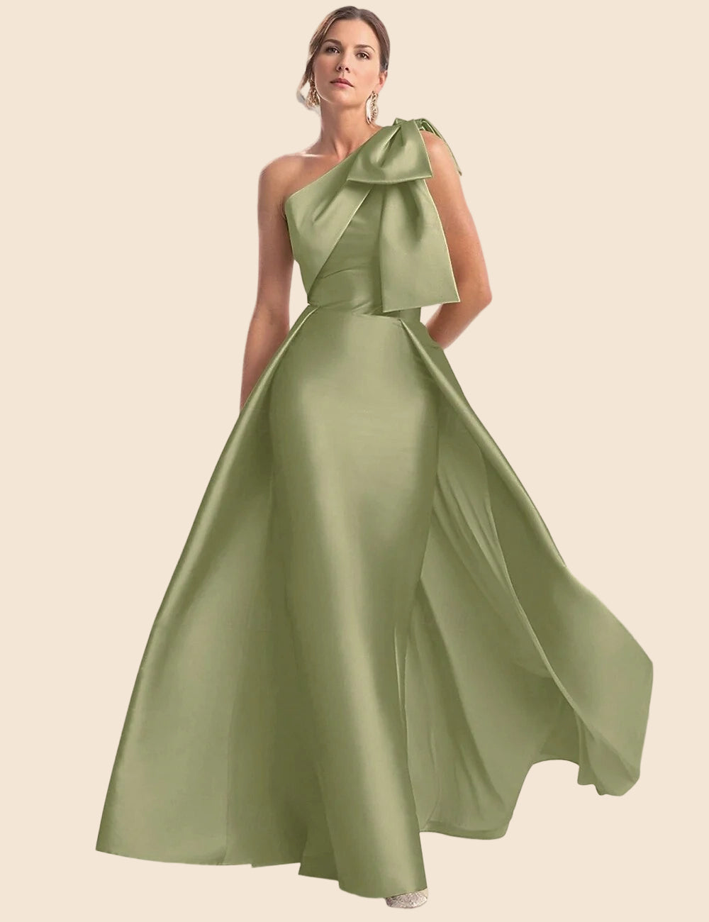 Polished Magenta A-Line One-Shoulder Sleeveless Satin Bow Formal Gown Prom Dress