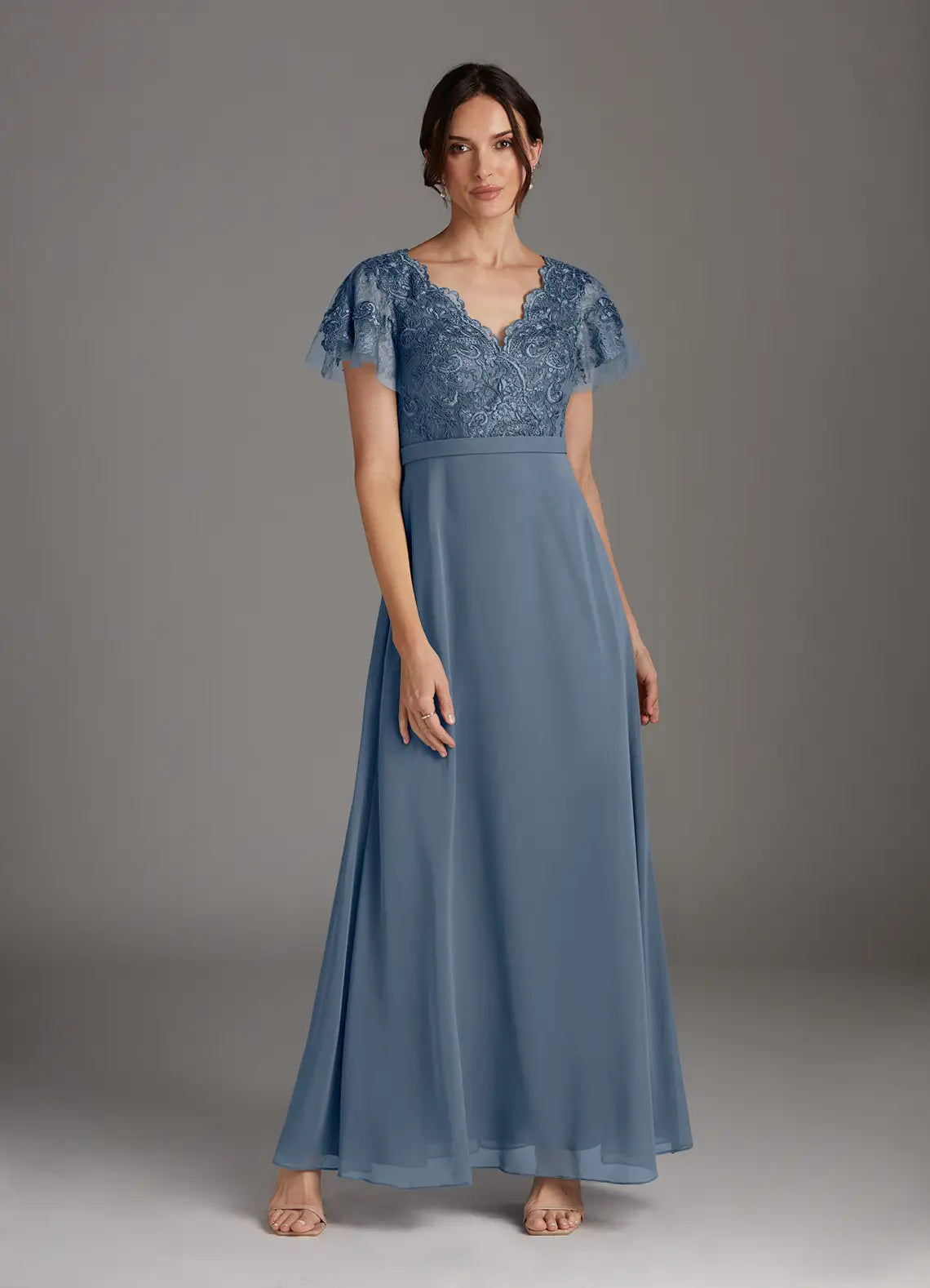 Elegant A-line V-neck Sleeveless Chiffon  Lace Mother of the Bride Dress Evening Gown