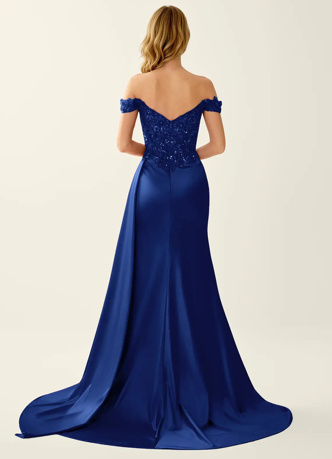 Glamorous Mermaid Sweetheart Off Shoulder Lace Satin Floor Length Prom Dress