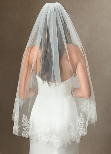 Elegant Sheer Tulle Oversized Floral Lace Fingertip Bridal Wedding Veil