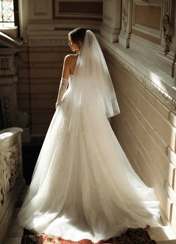 Elegant Sheer Tulle Clean Edge Two-Tier Chapel Bridal Wedding Veil