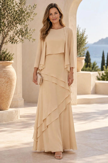 Refined A Line Round Neck Three Quarter Sleeve Closed Back Mother of the Bride Dress