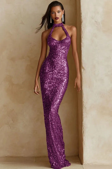 Radiant Mermaid Halter Keyhole Neckline Sleeveless Closed Back Prom Dress