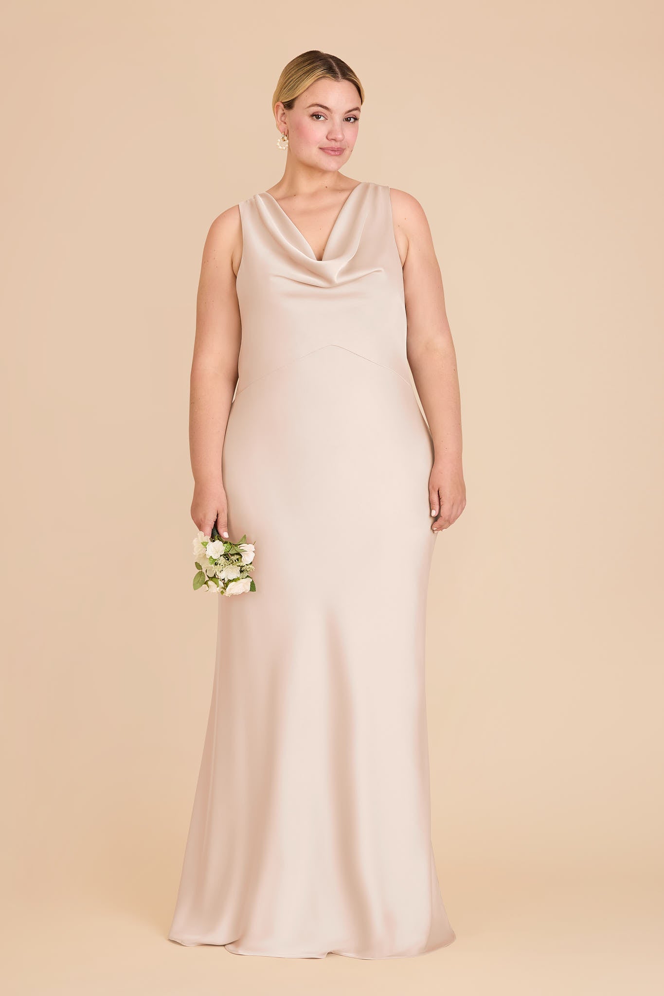 Women's Plus Size Satin Cowl Neck Bridesmaid Dresses Maxi Dress with Open Back & Tie Detail Formal Evening Gown