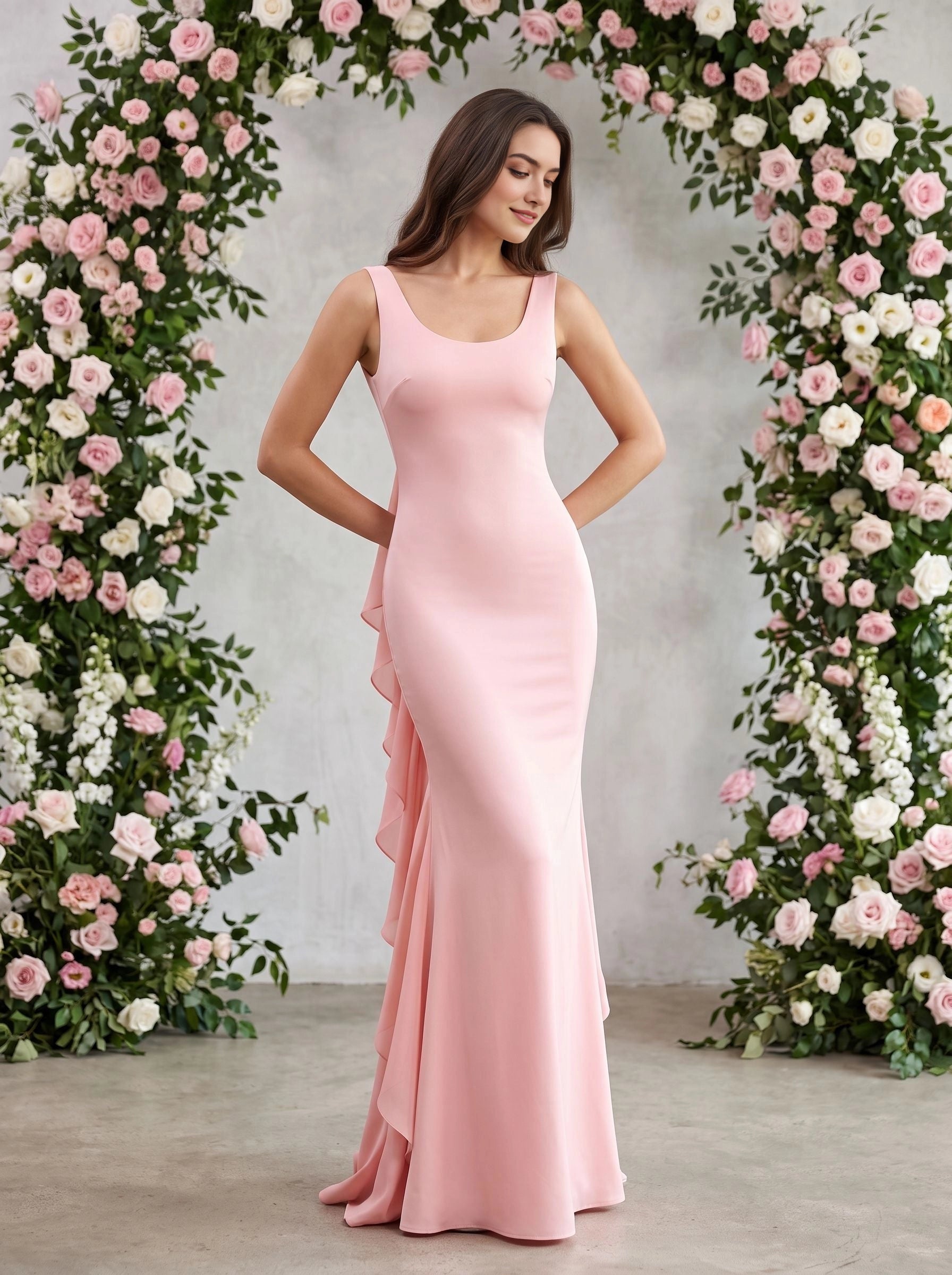 Charming Mermaid Scoop Sleeveless Low‑Back Floor‑Length Bridesmaid Dress