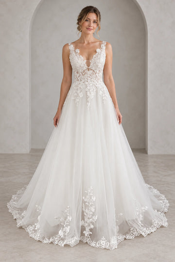 Romantic Chiffon A-Line V-Neck Sleeveless Lace-Up Back Floor-Length Wedding Dress