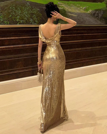 Mermaid Off Shoulder Sequins Evening Dress Sparkle Christmas Party Gown