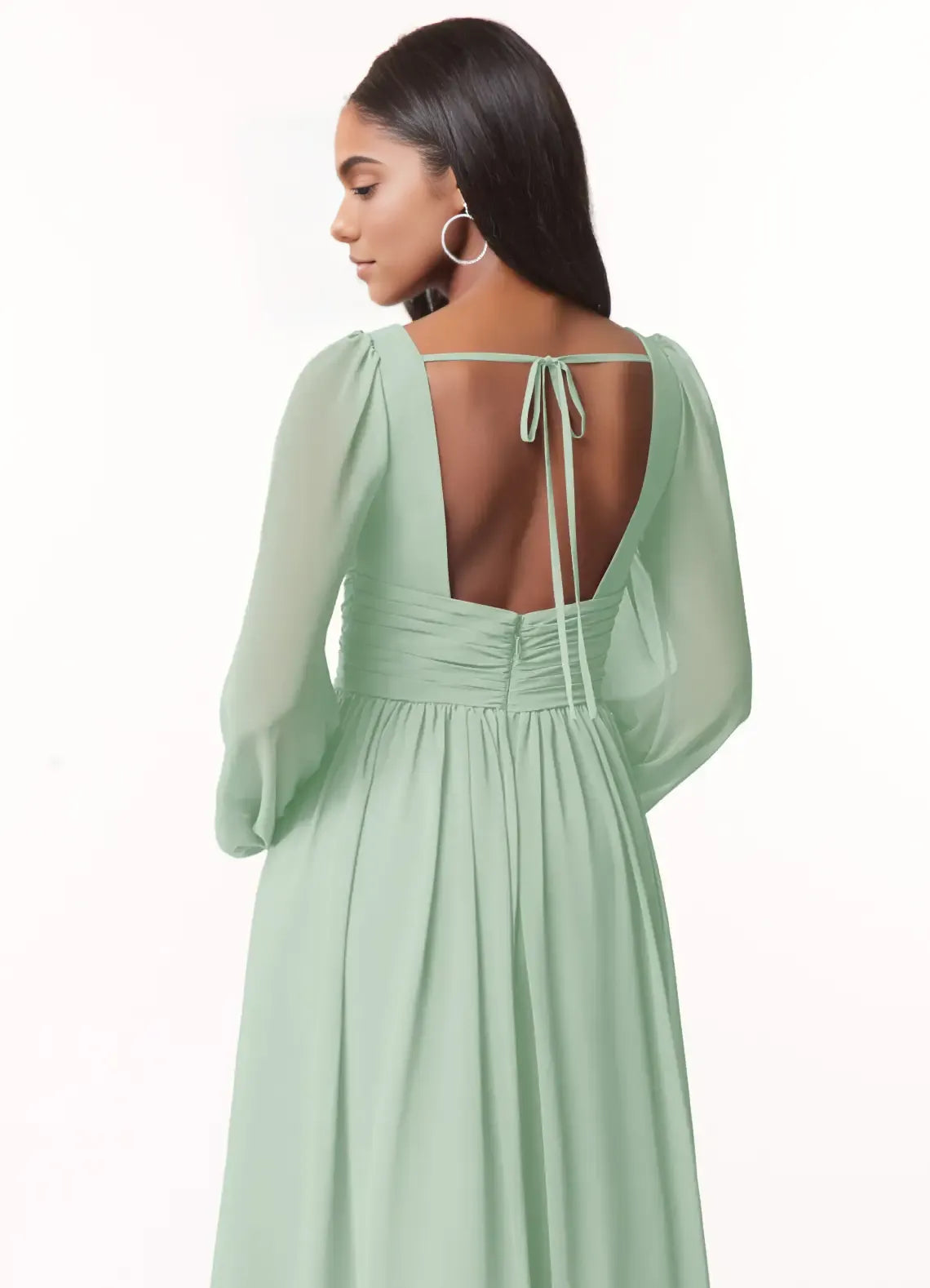 A-Line/Princess Chiffon Plunging Neck Long Sleeves Bridesmaid Dresses Wedding Guest Dresses With Slit
