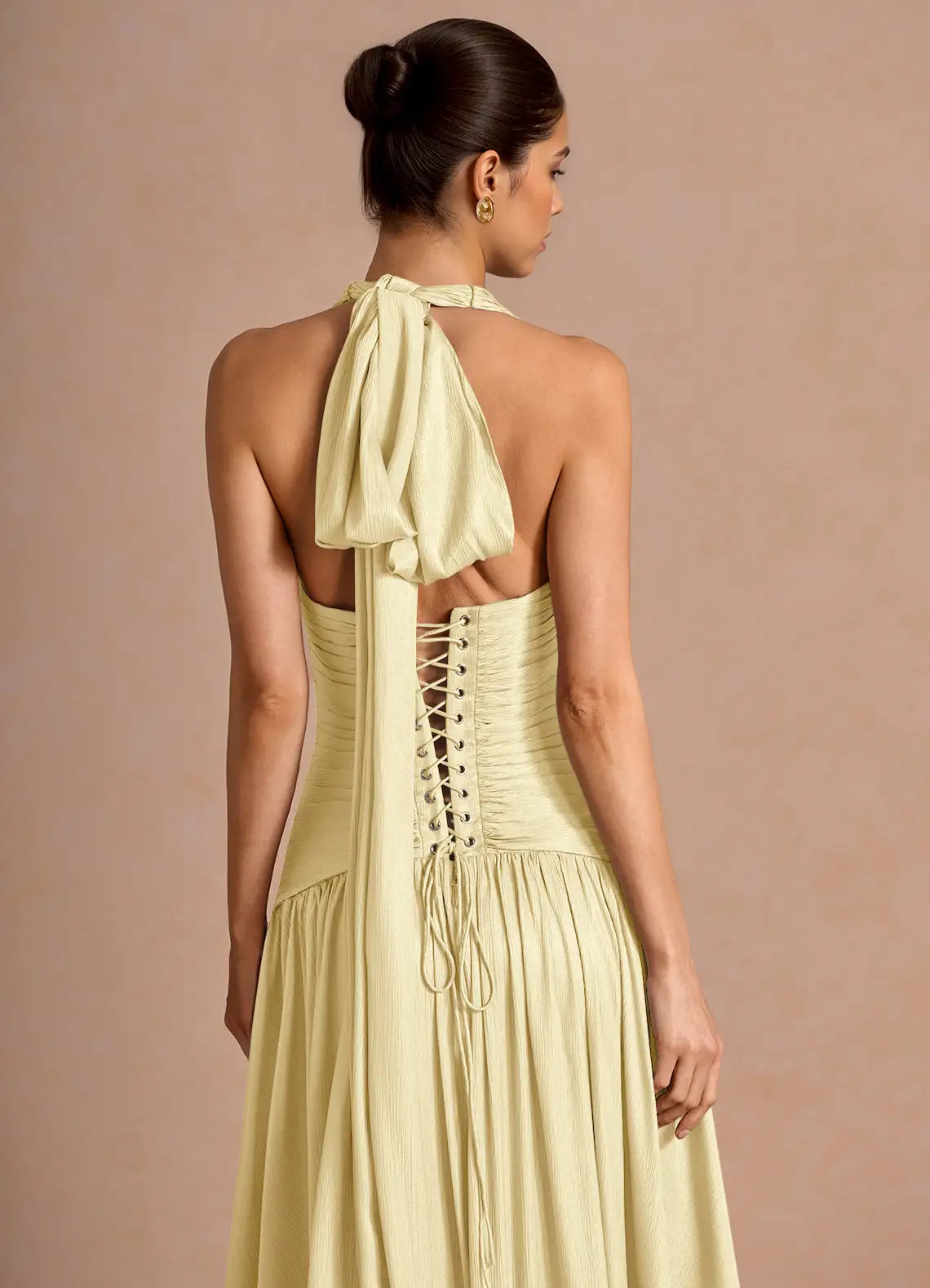 Elegant A-line Halter Sleeveless Maxi Lace-up Slit Formal Wedding Guest Dress