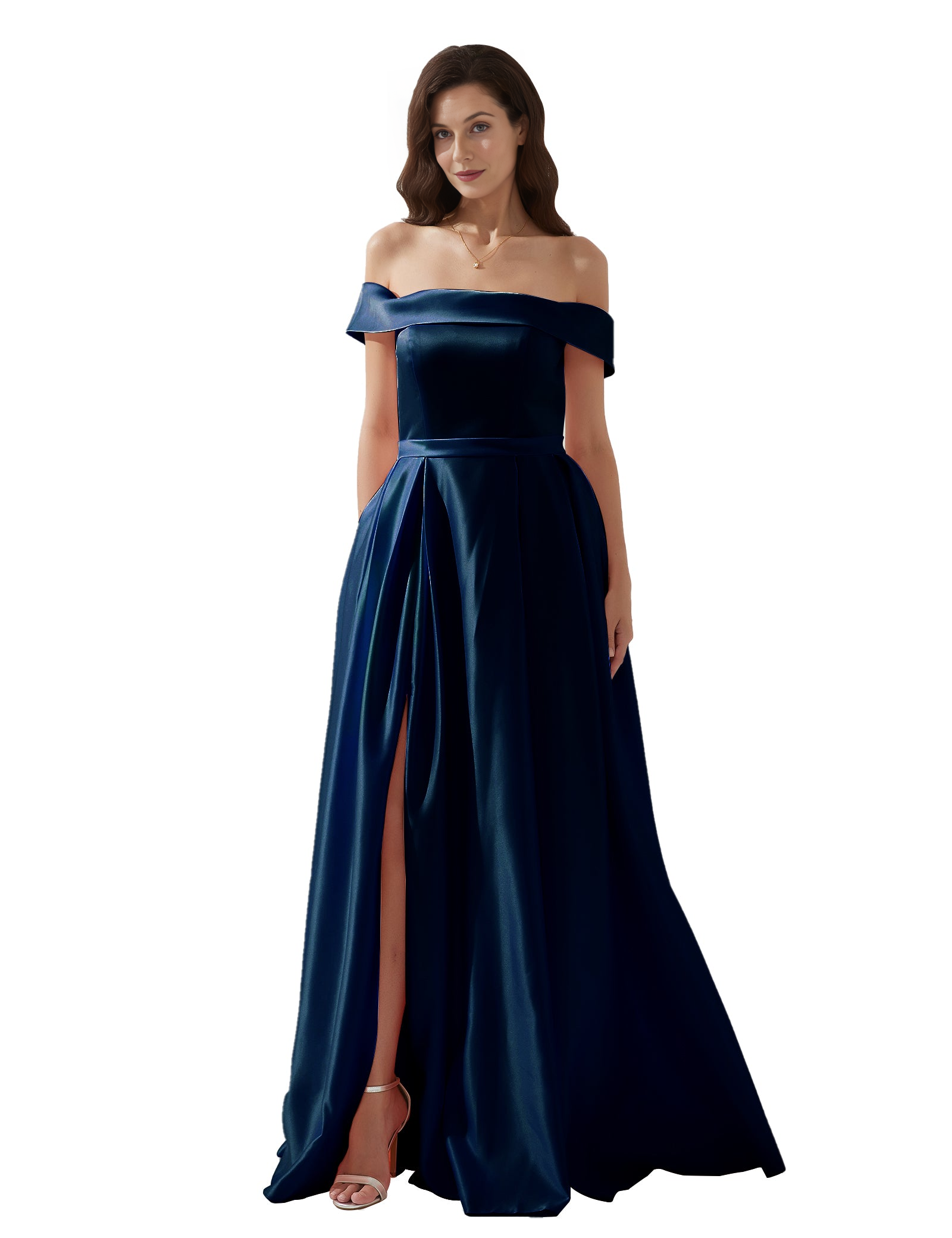 Glamorous A-Line Off-The-Shoulder Sleeveless Open Back Satin Floor-Length Evening Gown