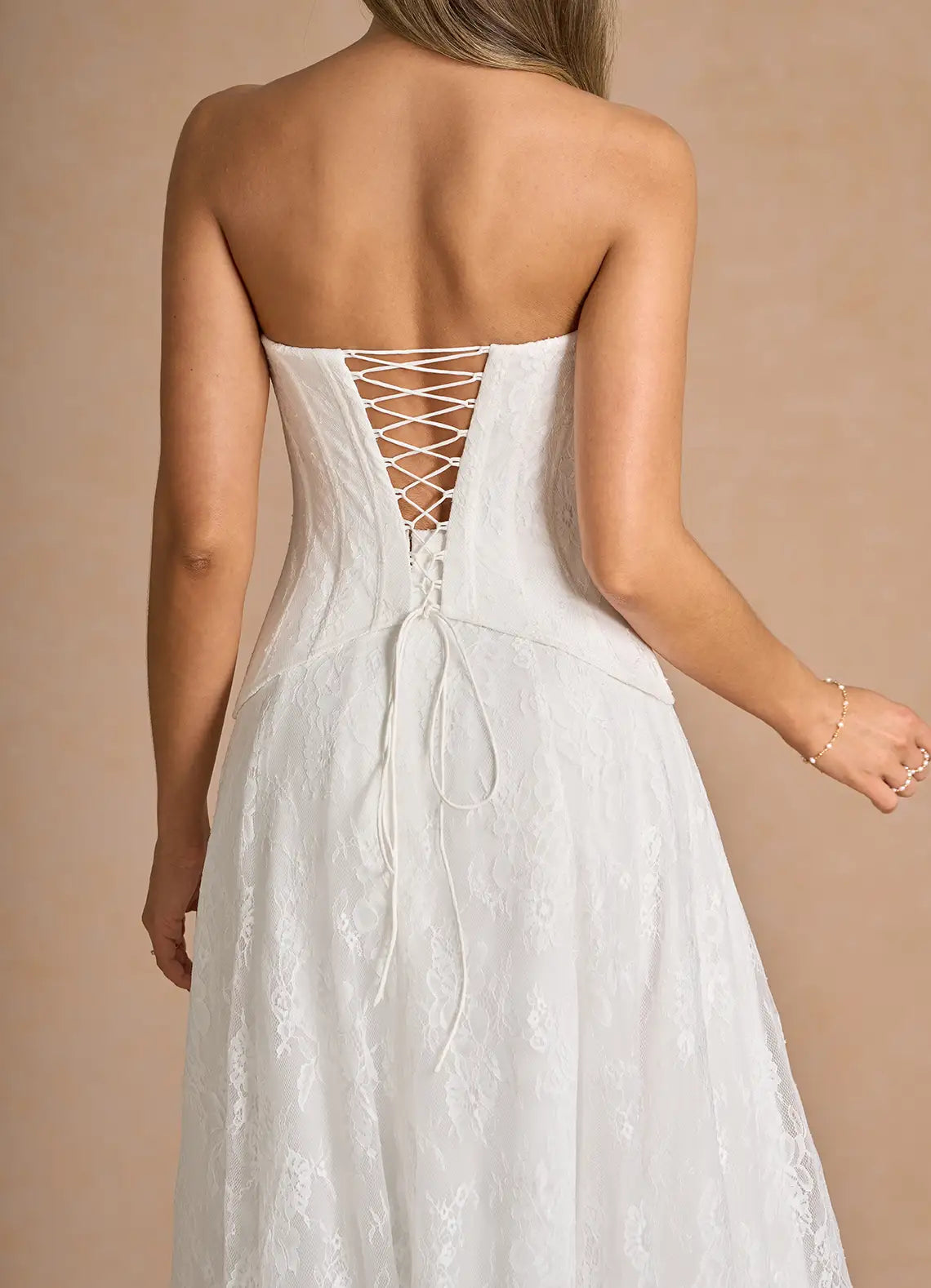 Romantic Column Sweetheart Strapless Lace Evening Dress Floor Length Corset Back Bridal Gown