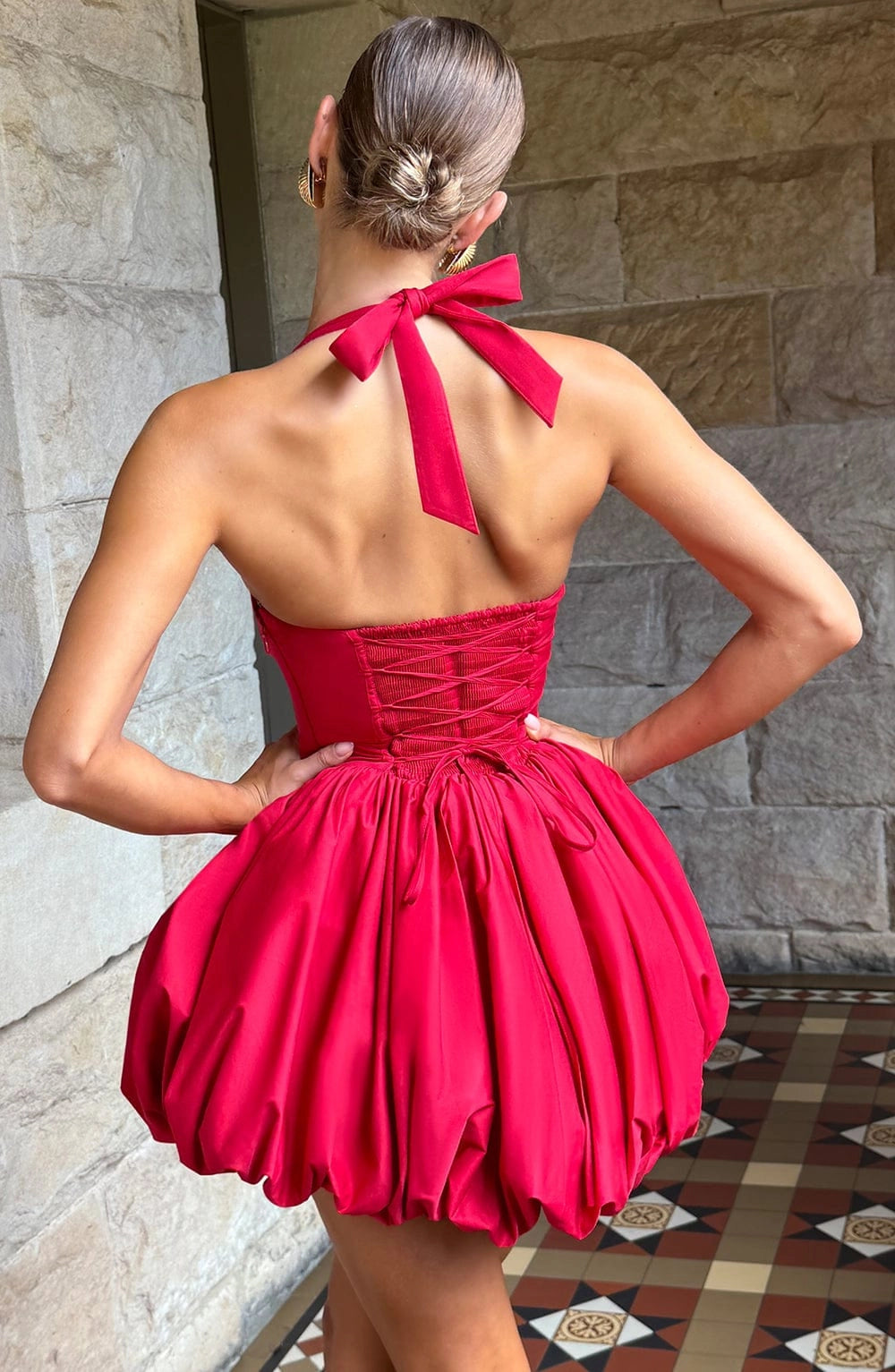 Vintage Bubble Halter Sleeveless Tie Back Mini Homecoming Dress