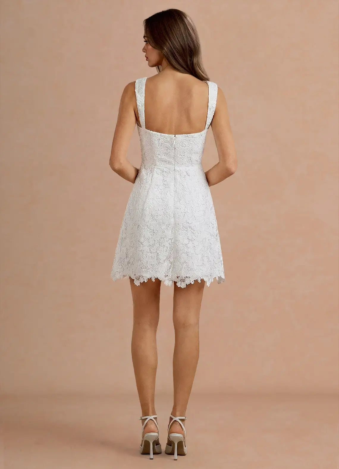 Charming A-line Square Sleeveless Lace Mini Homecoming Dress Back Zip Cocktail Dress