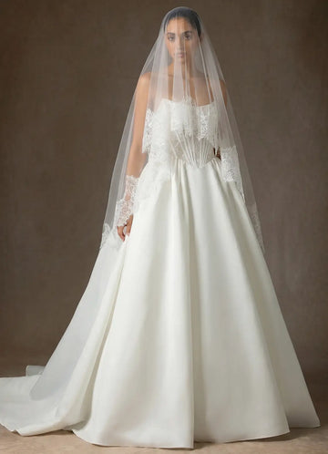 Romantic Sheer Tulle Floral Lace Fingertip Length Bridal Wedding Veil