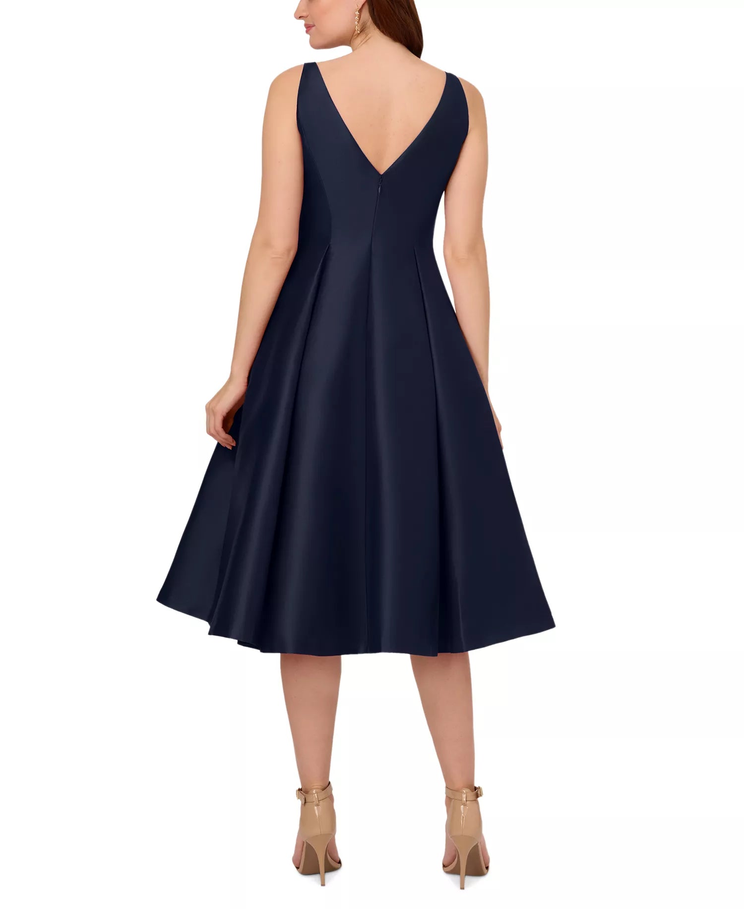 Elegant A-Line Bateau Neck Sleeveless Satin Wedding Guest Dress Midi Cocktail Dress with Pleat