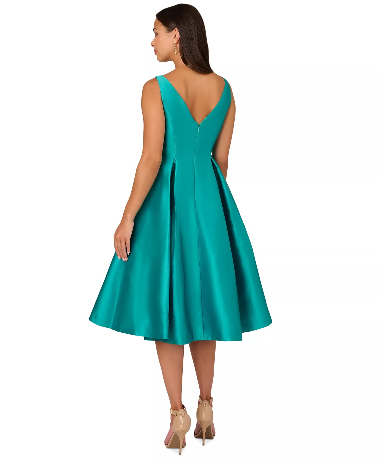 Elegant A-Line Bateau Neck Sleeveless Satin Wedding Guest Dress Midi Cocktail Dress with Pleat